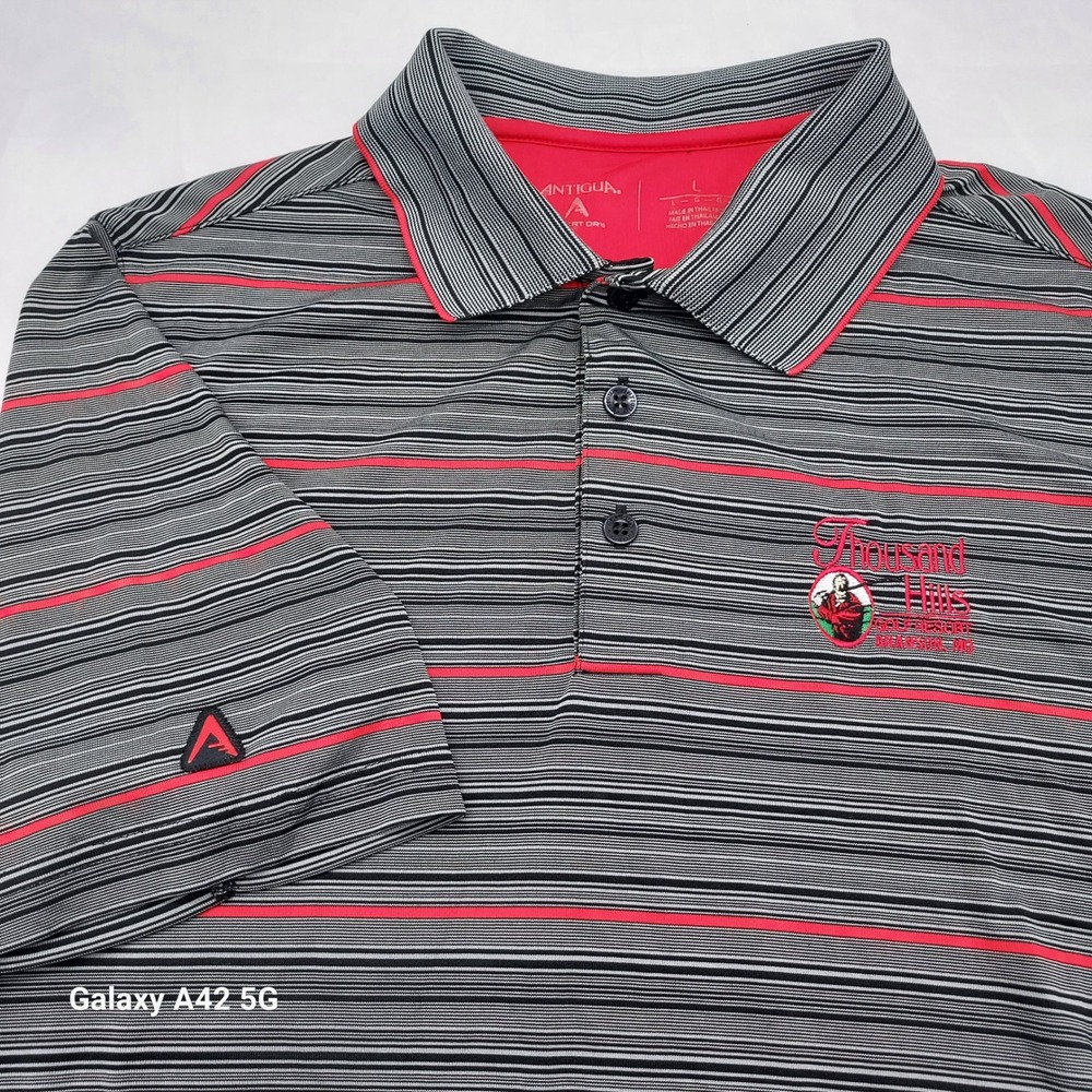 Antigua Desert Dry Thousand Hills Golf Resort Polo Shirt Mens Large Striped Red
